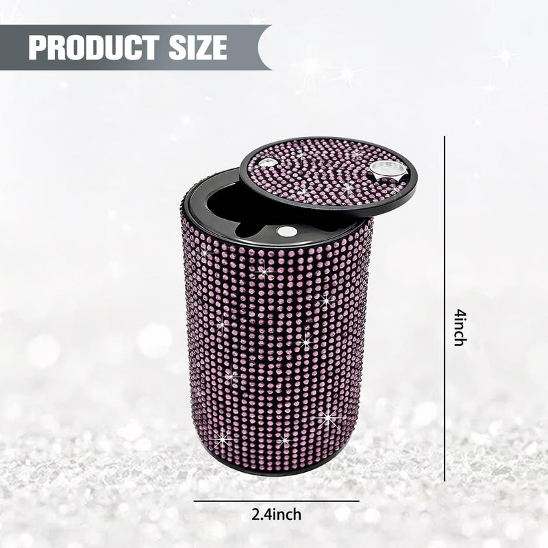FALVFUN Bling Car Ashtray, Rhinestones Smokeless Smell Proof Vehicle Cup Holder Ash Tray with Lid, Sparkling Diamond Portable Automotive Interior Ashtray, Universal for SUV RV Truck (Pink) - Image 1